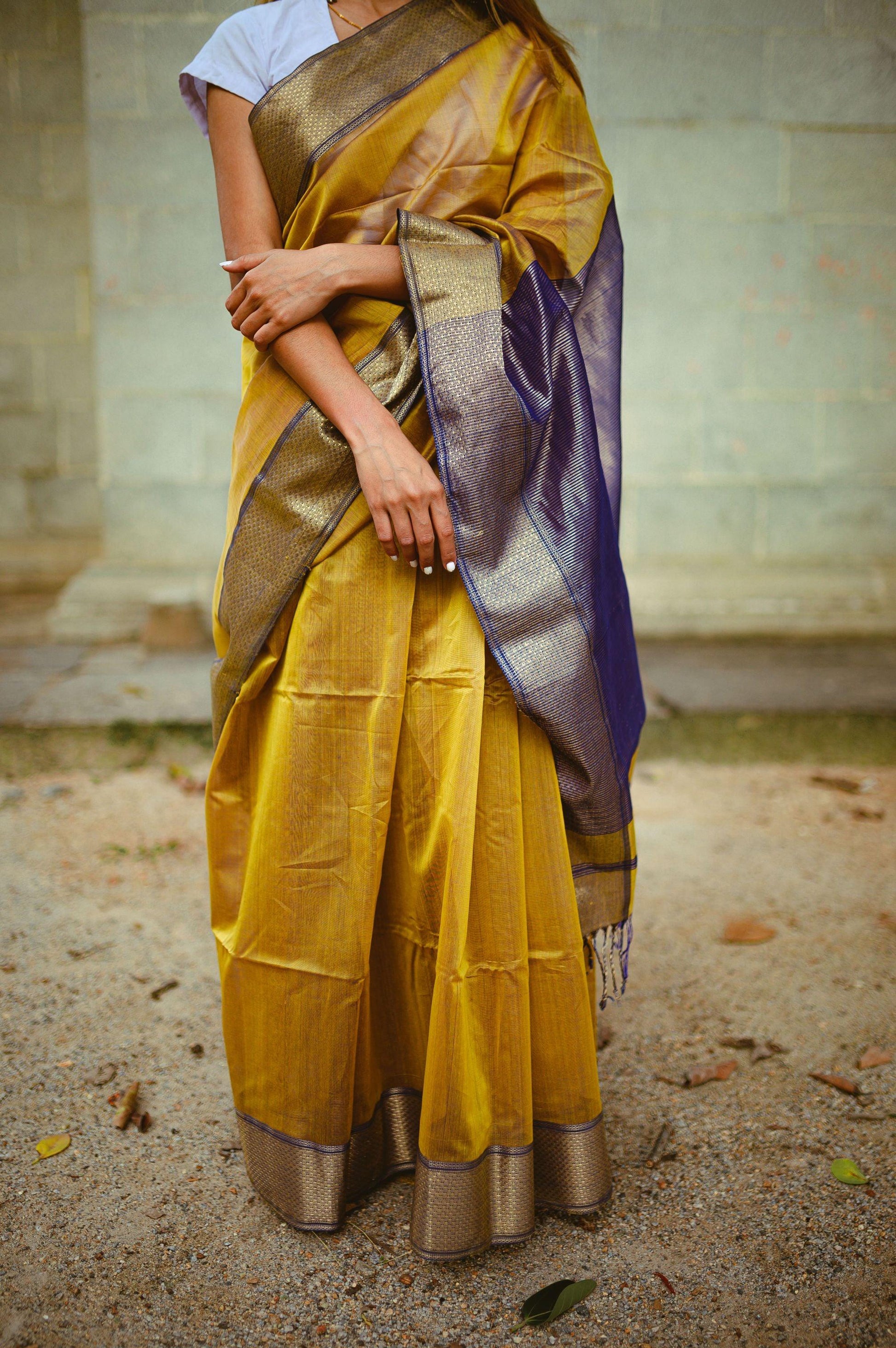 Seher - Mustard Maheshwari Saree Kaisori