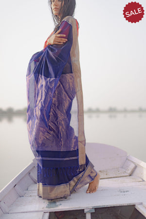 Seher - Navy blue Maheshwari Saree Kaisori