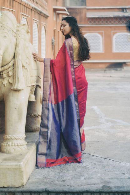 Seher - Red Maheshwari Saree Kaisori