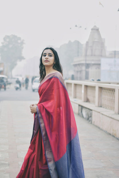 Seher - Red Maheshwari Saree Kaisori