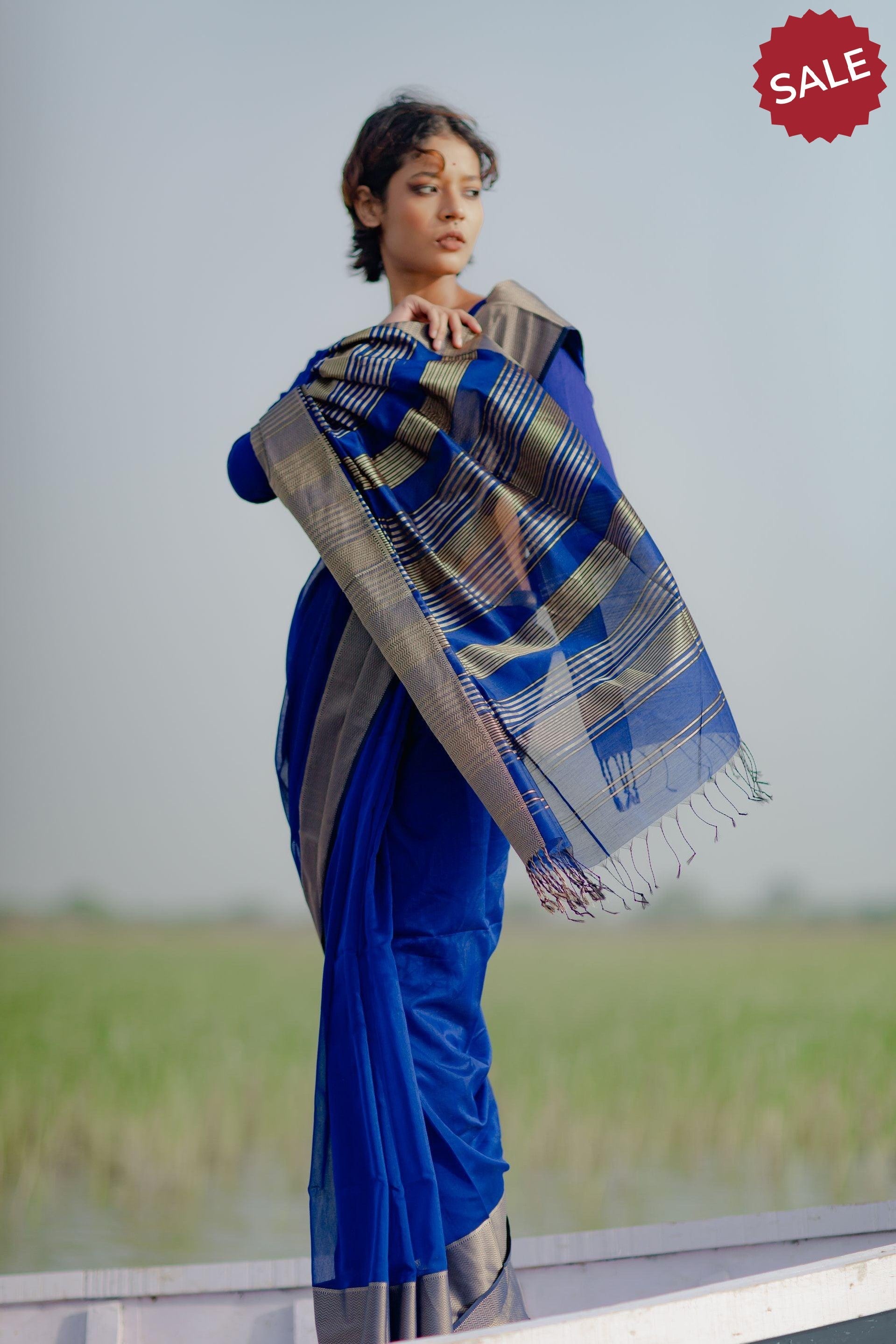 Seher - Royal blue Maheshwari Saree Kaisori