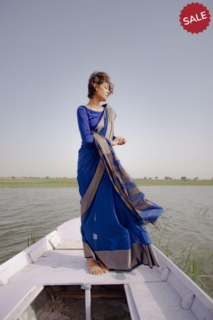 Seher - Royal blue Maheshwari Saree Kaisori