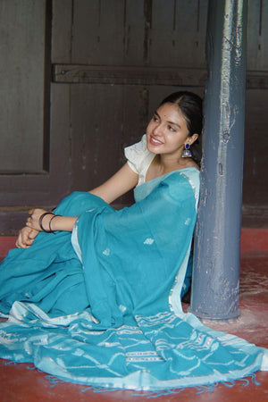 Sitara - Blue zari by cotton extra weft saree Kaisori