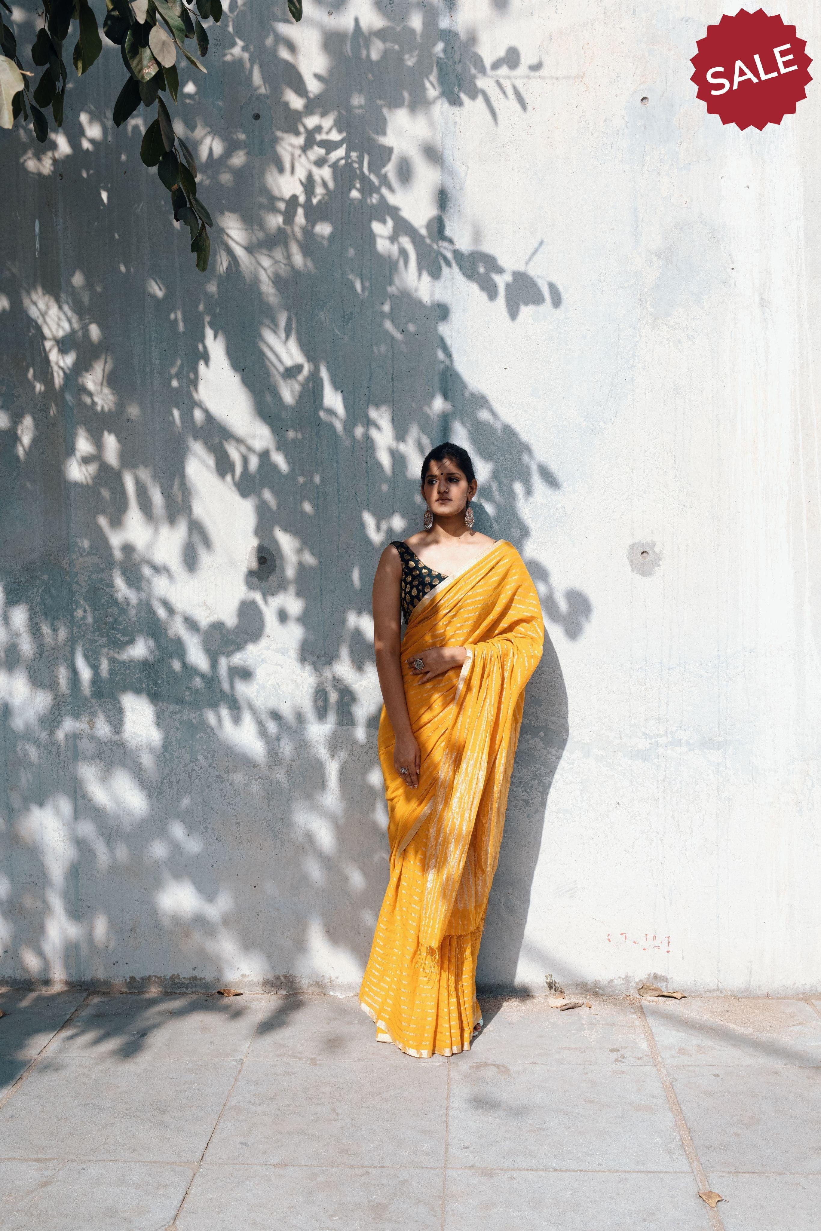 Sitara - Mustard zari by cotton saree Kaisori