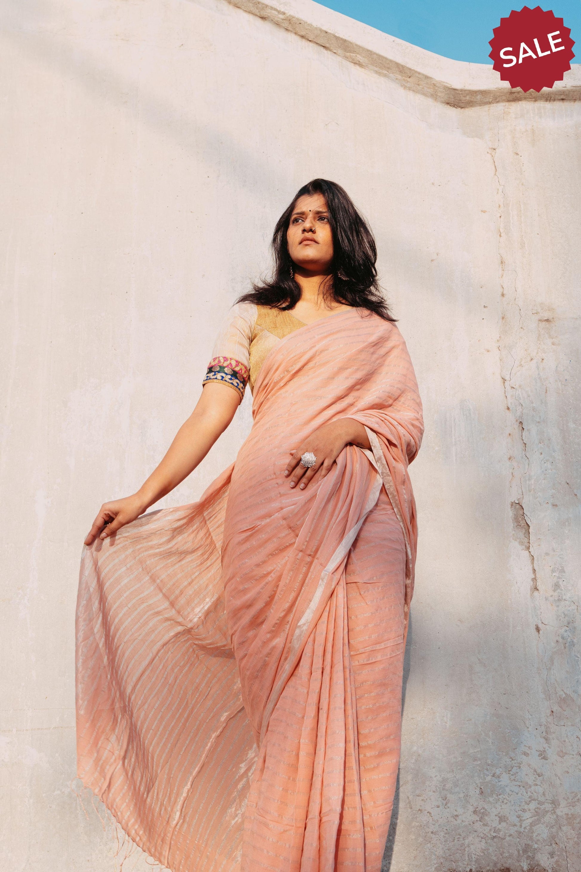 Sitara - Peach zari by cotton saree Kaisori