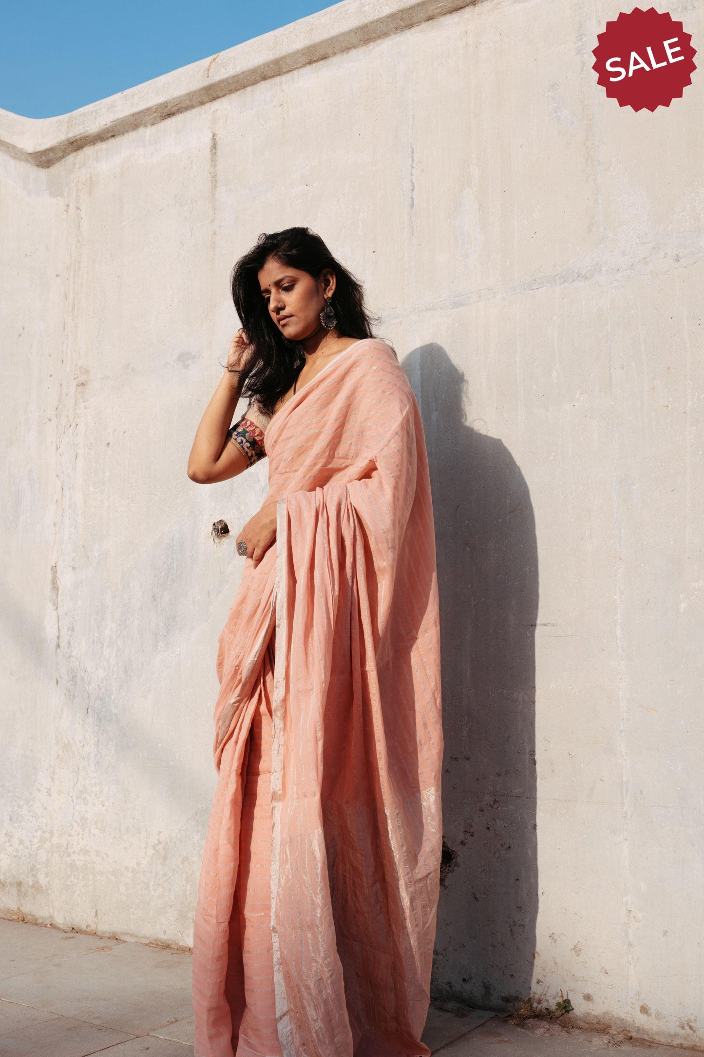 Sitara - Peach zari by cotton saree Kaisori