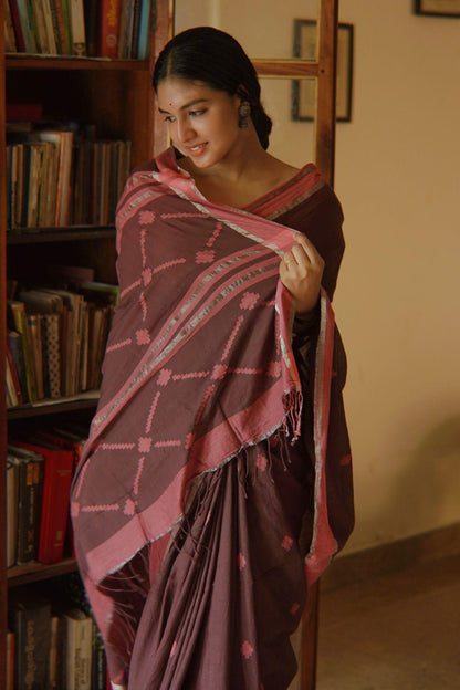 Sitara - brown zari by cotton extra weft saree Kaisori