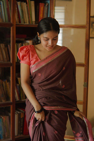 Sitara - brown zari by cotton extra weft saree Kaisori