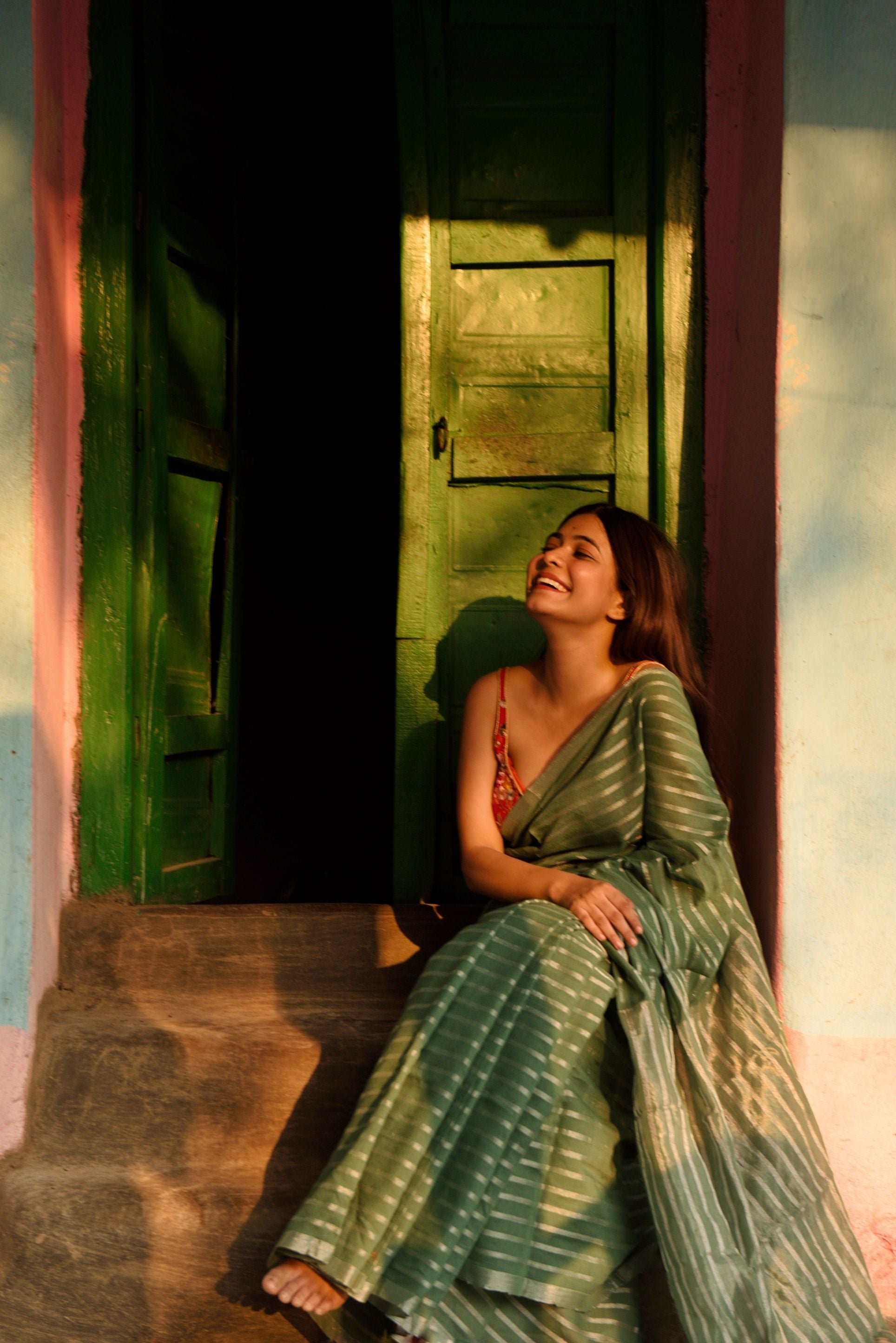 Sitara - green zari by cotton saree Kaisori