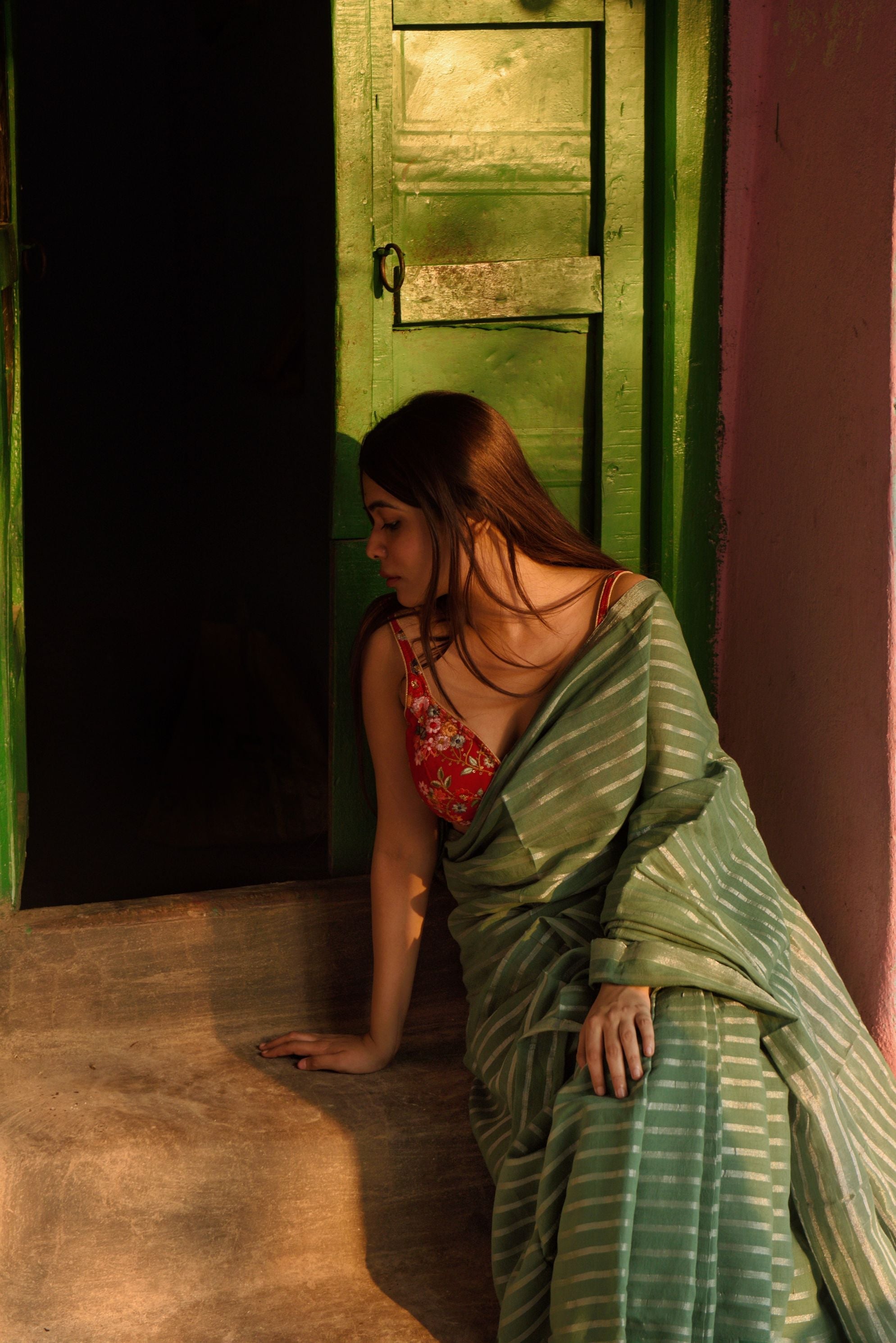 Sitara - green zari by cotton saree Kaisori