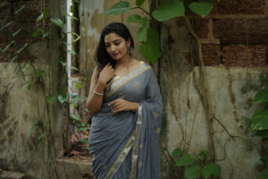 Sitara -light grey zari by cotton saree Kaisori