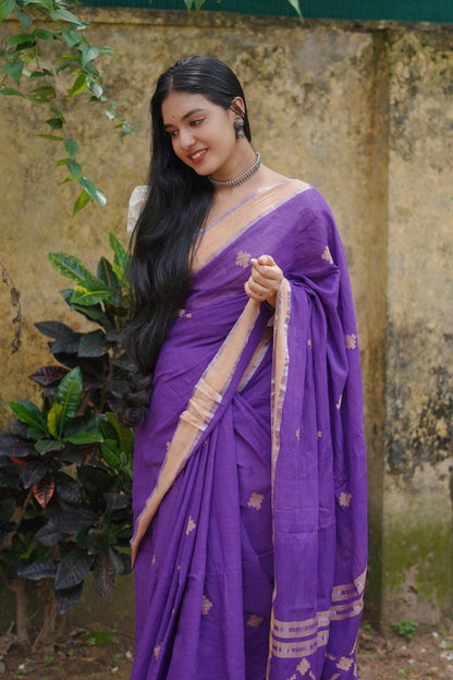 Sitara - purple  zari by cotton extra weft saree Kaisori