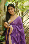 Sitara - purple  zari by cotton extra weft saree Kaisori