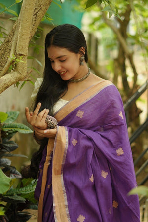Sitara - purple  zari by cotton extra weft saree Kaisori