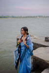 Tattvam  - Light Blue Silk Cotton Maheswari saree Kaisori