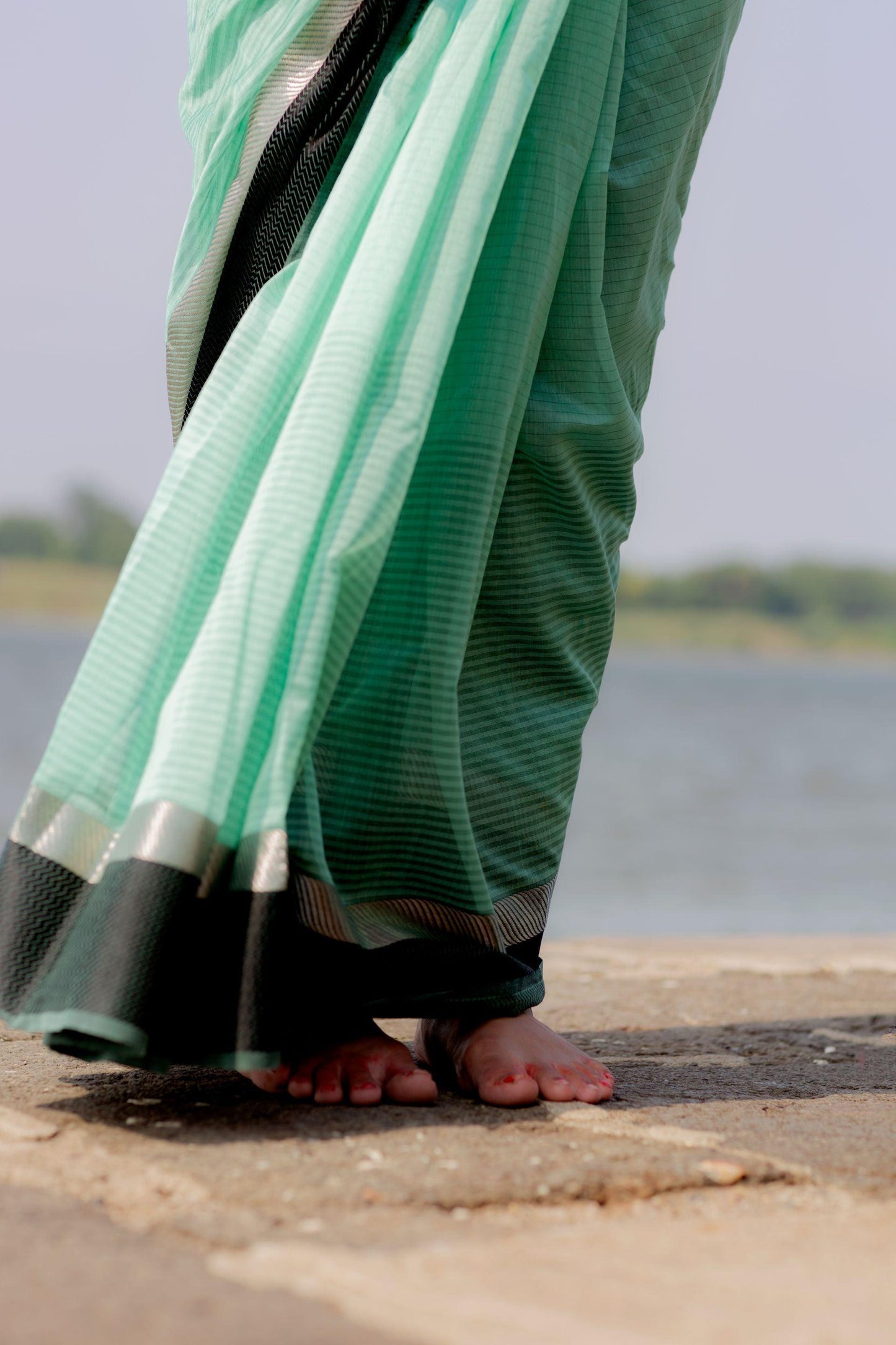 Tattvam  - Light Green Silk Cotton Maheswari saree Kaisori