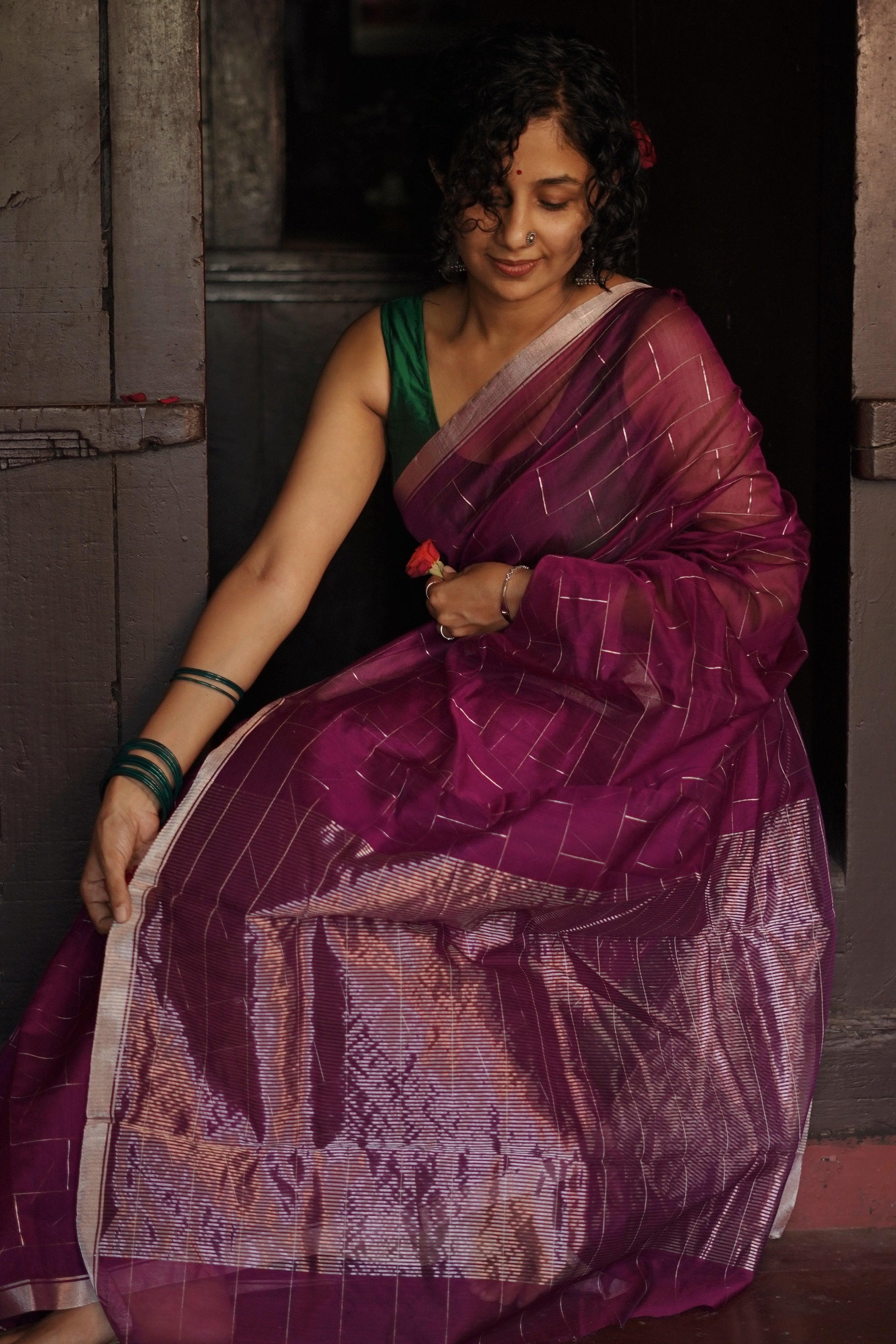 Utsav Pink silk cotton silver Zari Chanderi Saree Kaisori