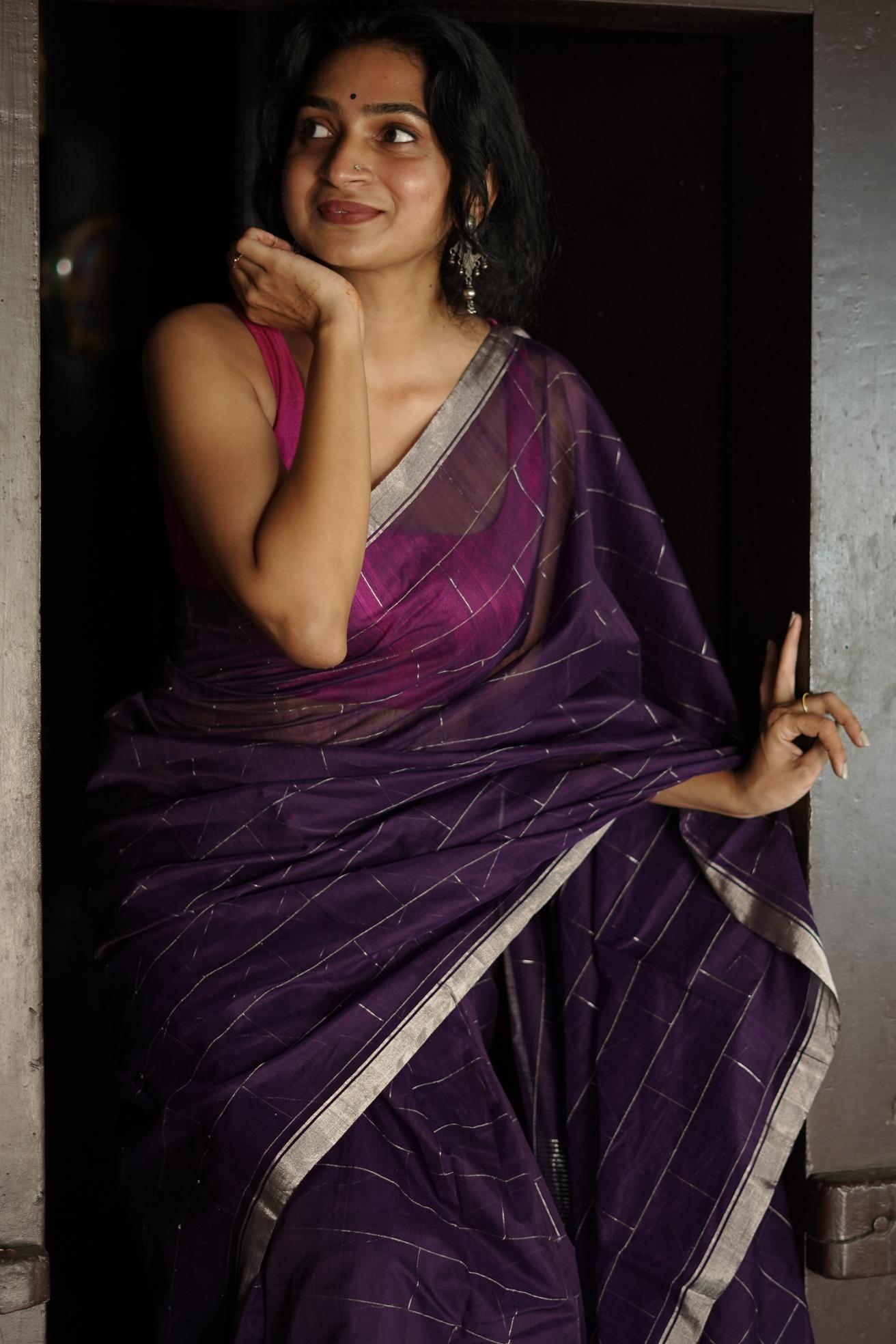 Kaisori Chanderi Silk Cotton Saree - Purple – Baro Market