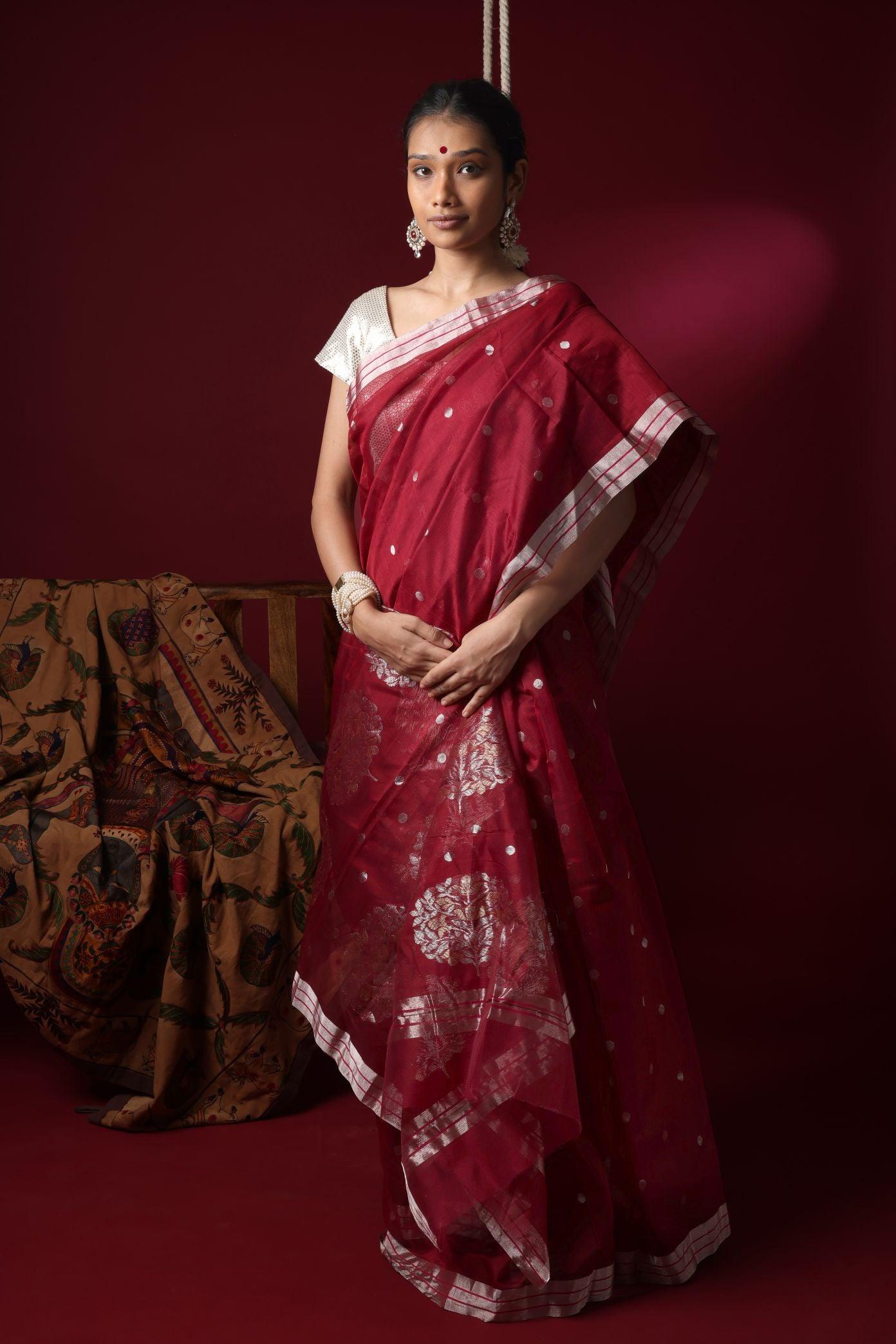 Utsav- Ruby silk cotton Chanderi saree Kaisori