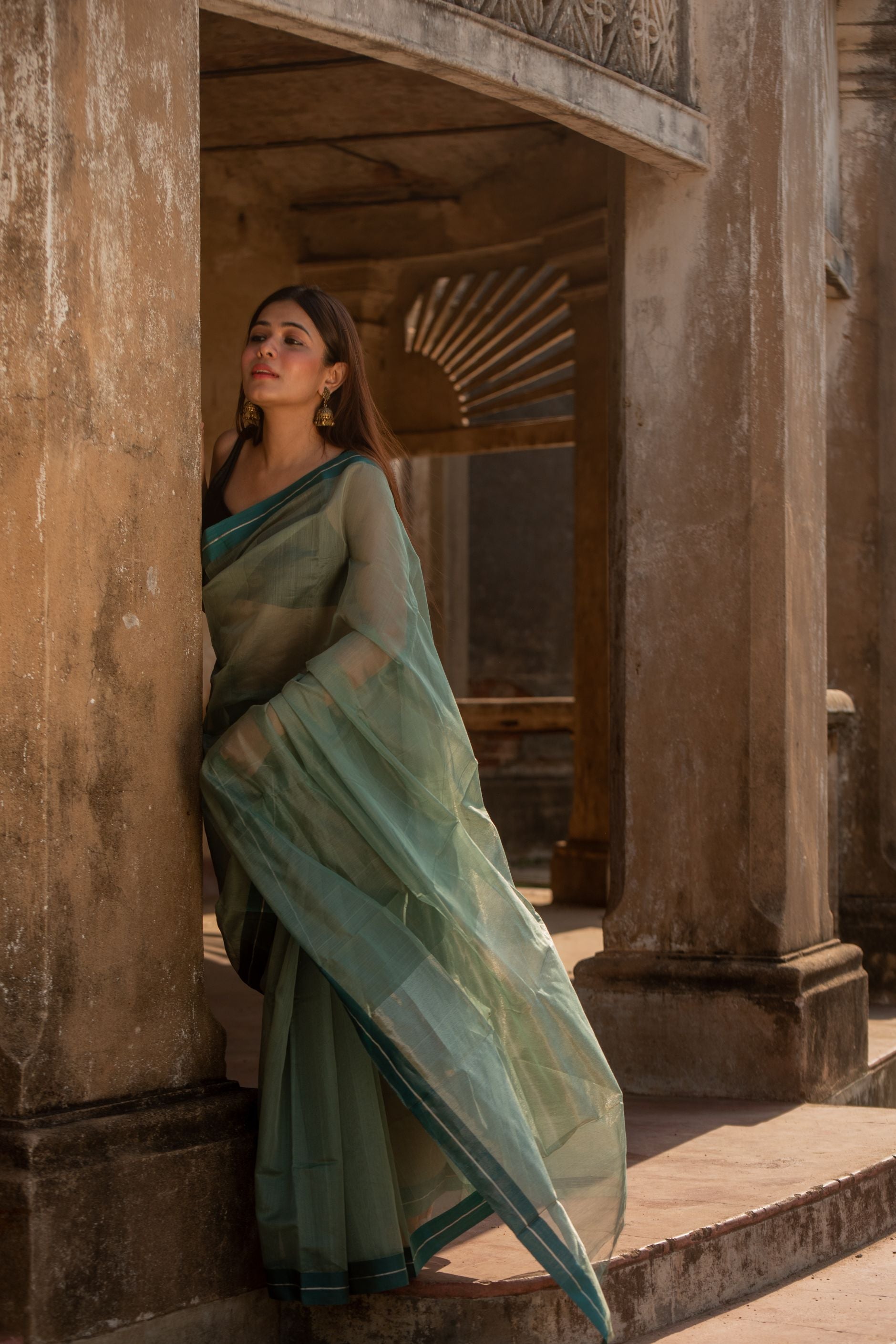 Utsav silk cotton saree - Pista Kaisori