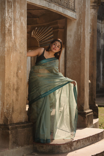 Utsav silk cotton saree - Pista Kaisori