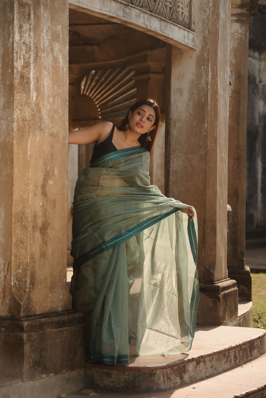 Utsav silk cotton saree - Pista Kaisori