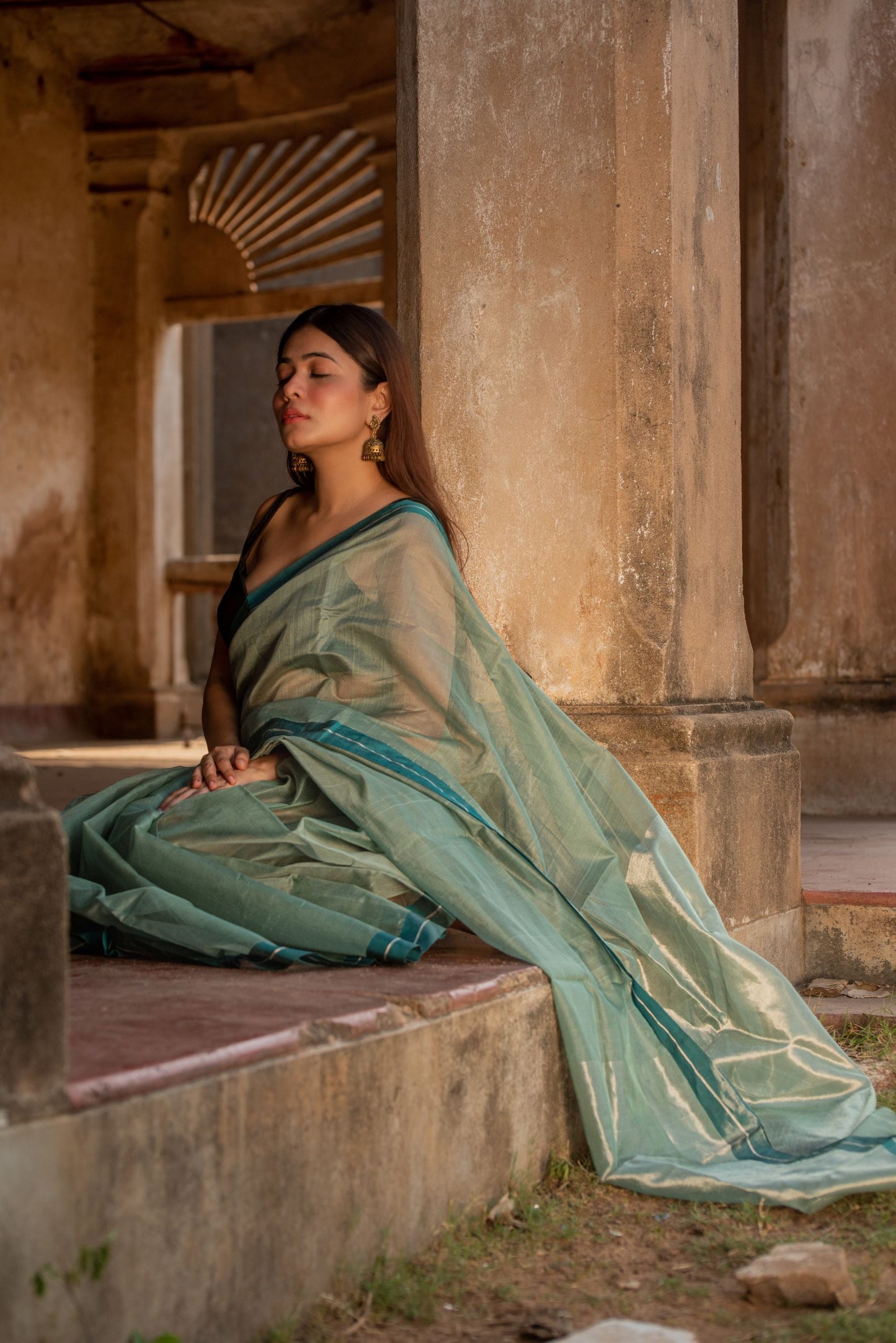 Utsav silk cotton saree - Pista Kaisori