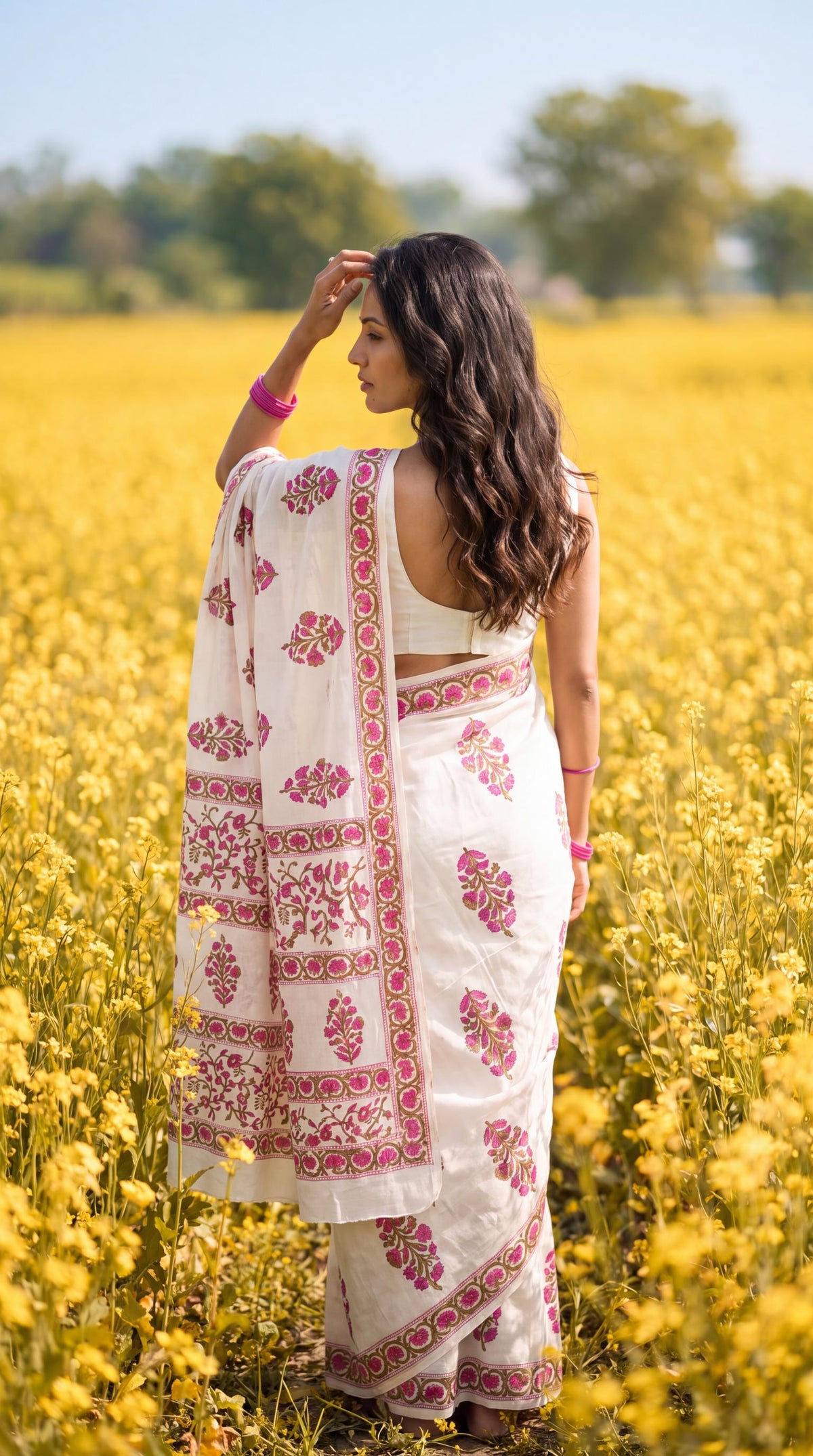 Anokhi  – Pink Sanganeri Block Print Mulmul Saree
