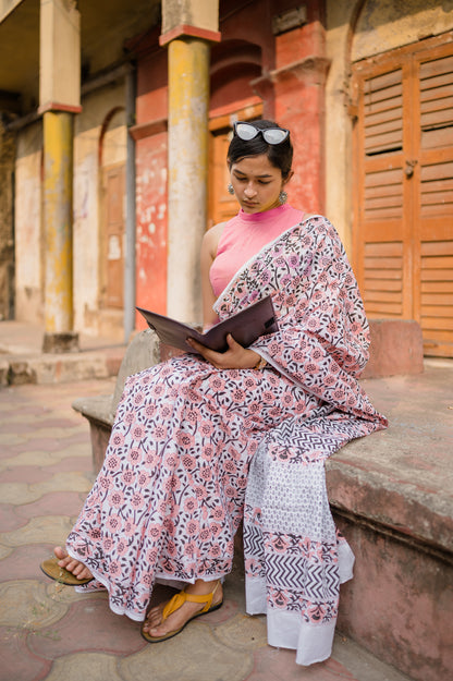 Summer collection sarees - Basant - Jaal boota pure mul cotton saree