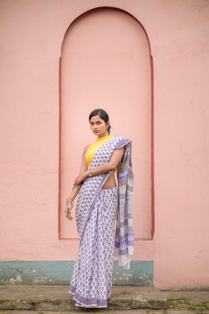 Summer collection sarees - Basant - Purple Tulip pure mul cotton saree