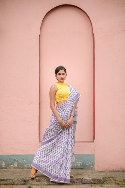 Kaisori Aira tuilp purple cotton hanblockprinted  cotton saree 004
