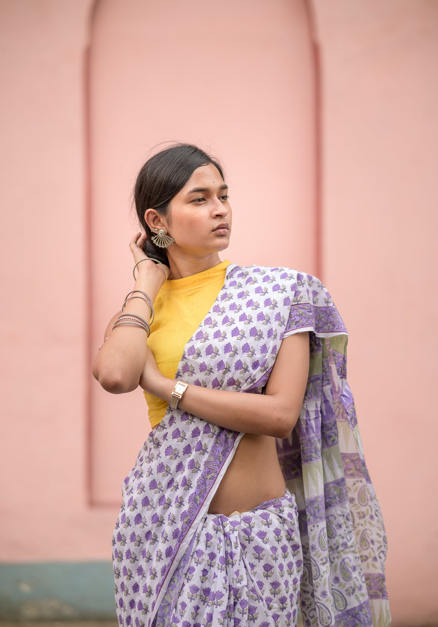 Kaisori Aira tuilp purple cotton hanblockprinted  cotton saree 004