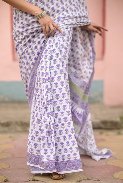 Kaisori Aira tuilp purple cotton hanblockprinted  cotton saree 004