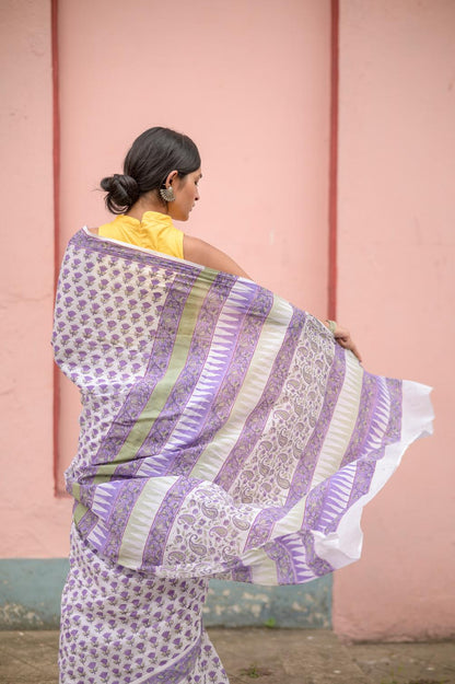 Summer collection sarees - Basant - Purple Tulip pure mul cotton saree