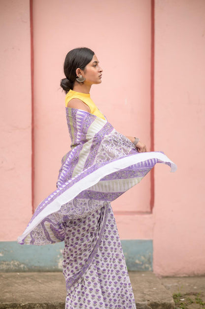 Summer collection sarees - Basant - Purple Tulip pure mul cotton saree