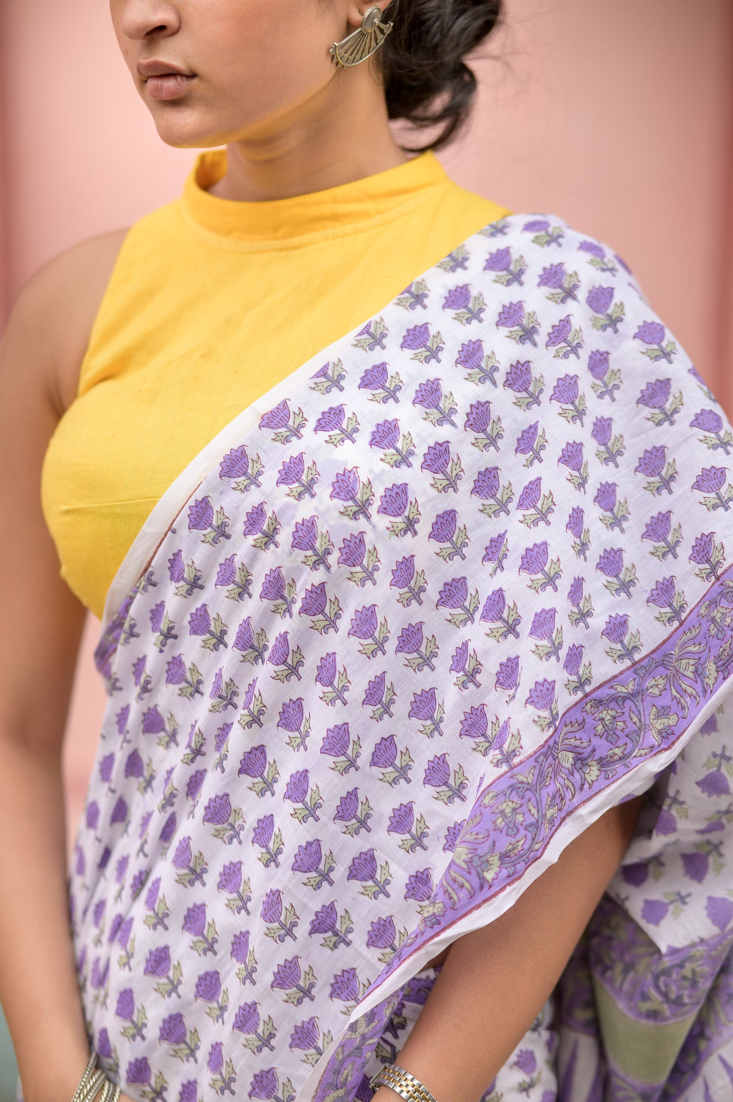 Kaisori Aira tuilp purple cotton hanblockprinted  cotton saree 004