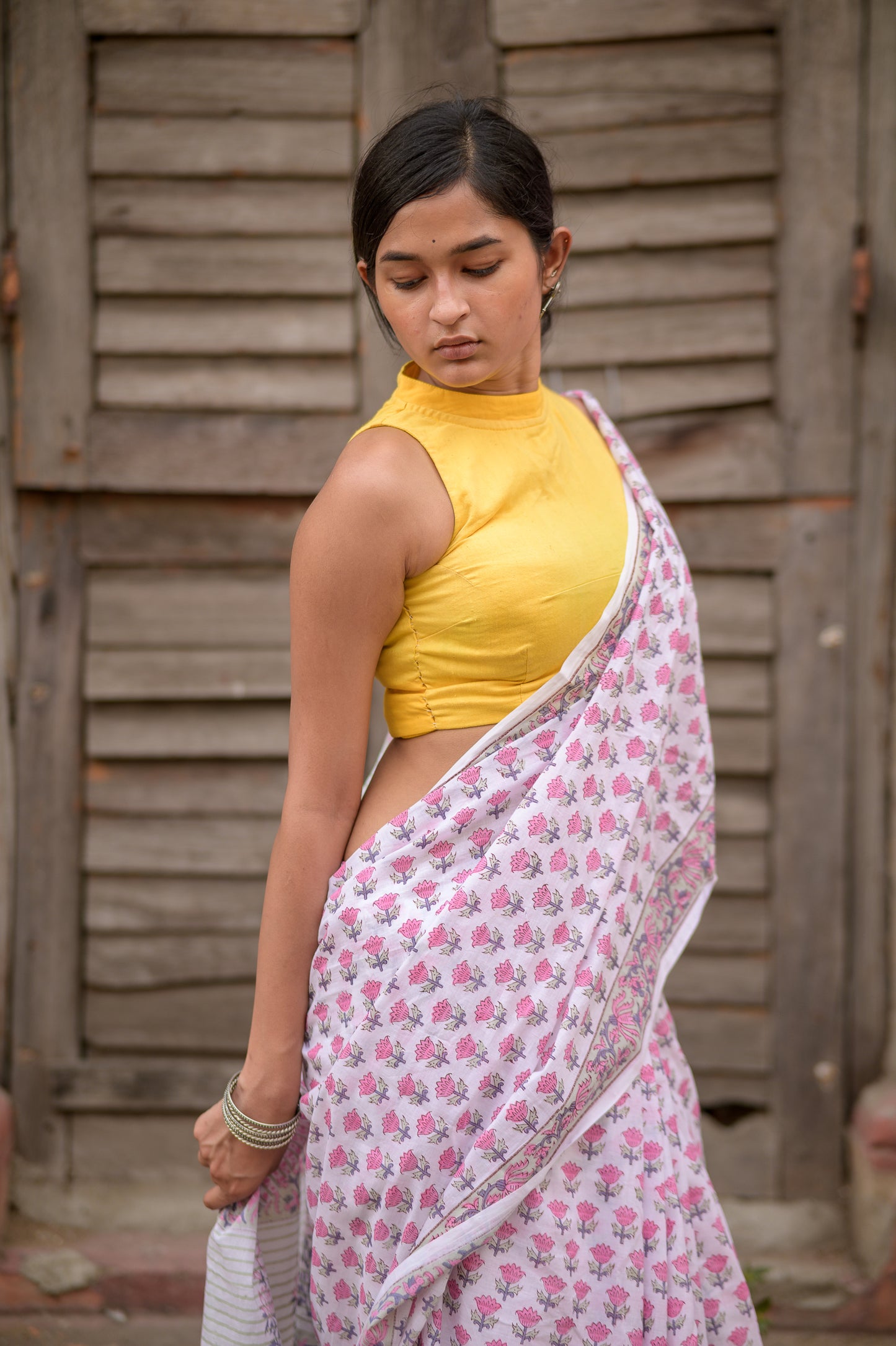 Kaisori Aira tuilp purple cotton hanblockprinted  cotton saree 004