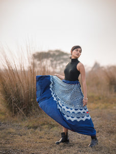Kaisori Indigo Dabu Prism handblockprinted  skirt