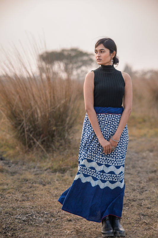 Dabu printed indigo print skirt - Noor -Chand