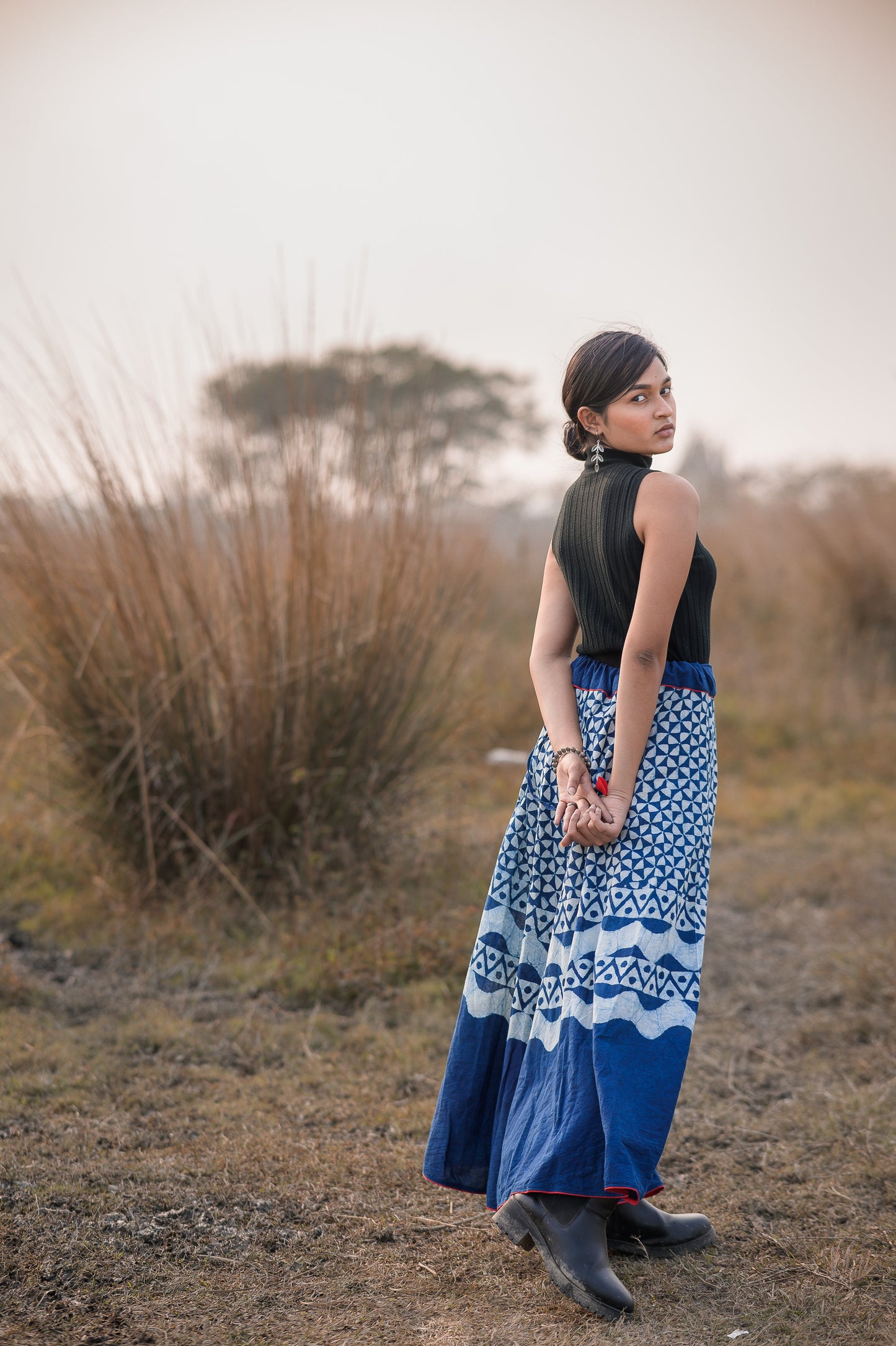 Dabu printed indigo print skirt - Noor -Chand