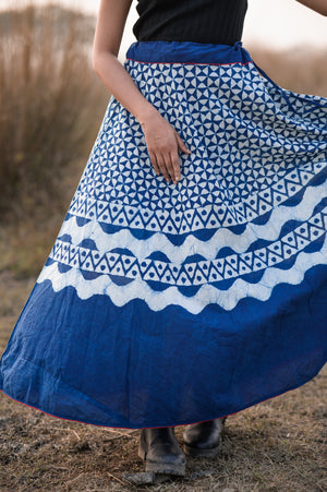 Kaisori Indigo Dabu Prism handblockprinted  skirt