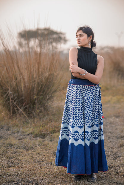 Dabu printed indigo print skirt - Noor -Chand