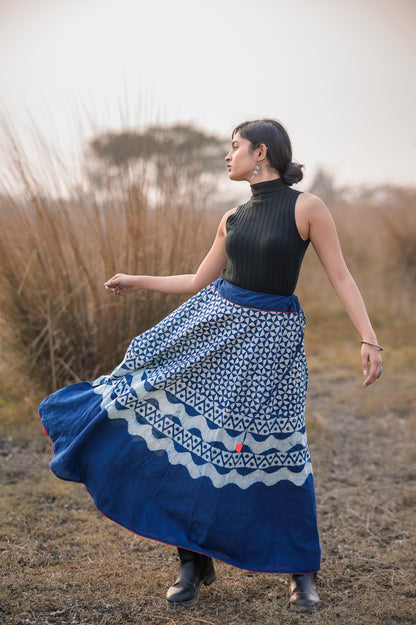 Dabu printed indigo print skirt - Noor -Chand