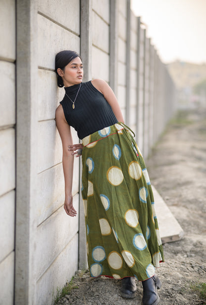 Natural dyed cotton long light green skirt -Noor -  Ahira