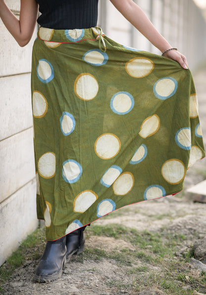 Natural dyed cotton long light green skirt -Noor -  Ahira