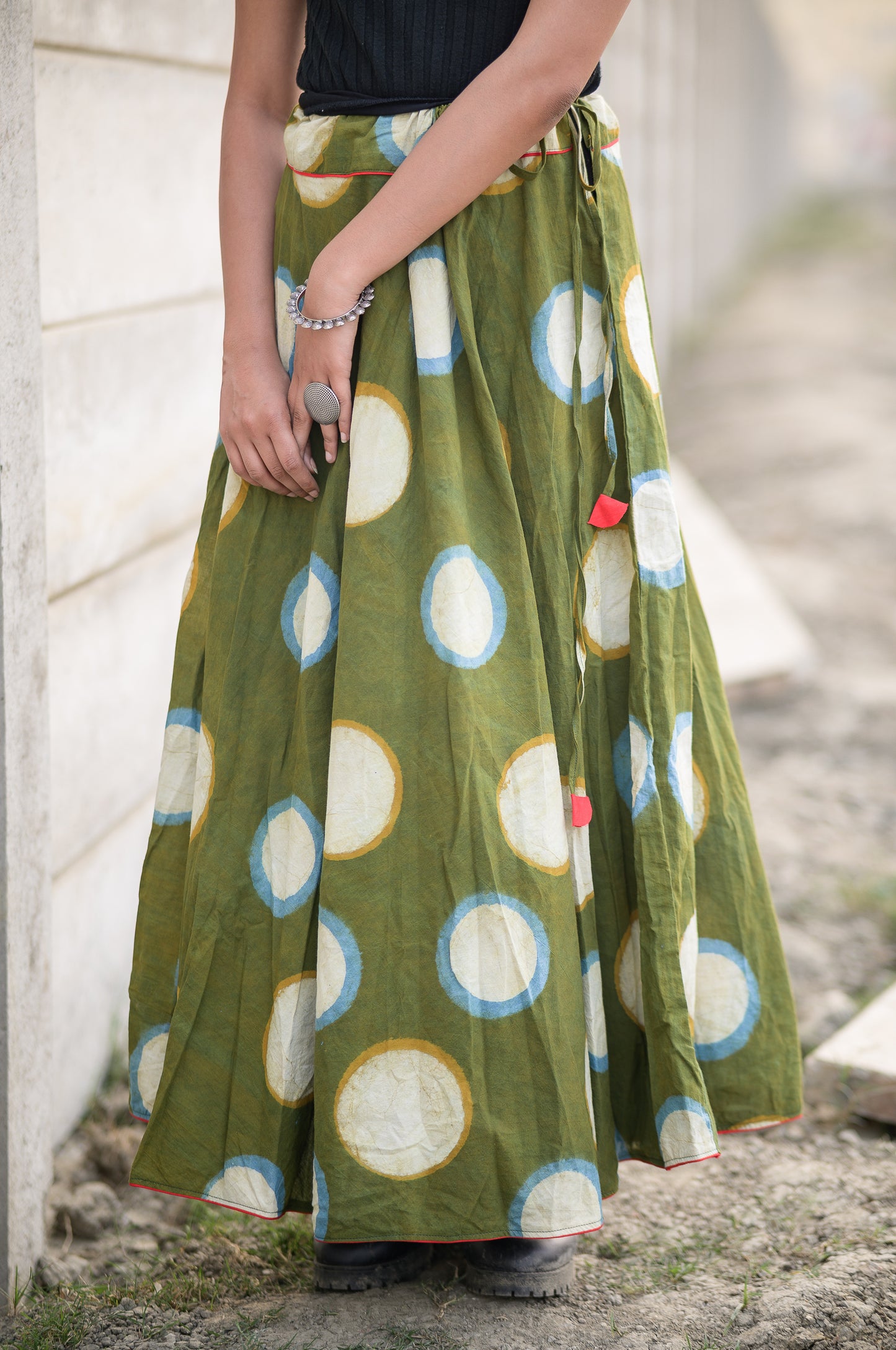 Natural dyed cotton long light green skirt -Noor -  Ahira