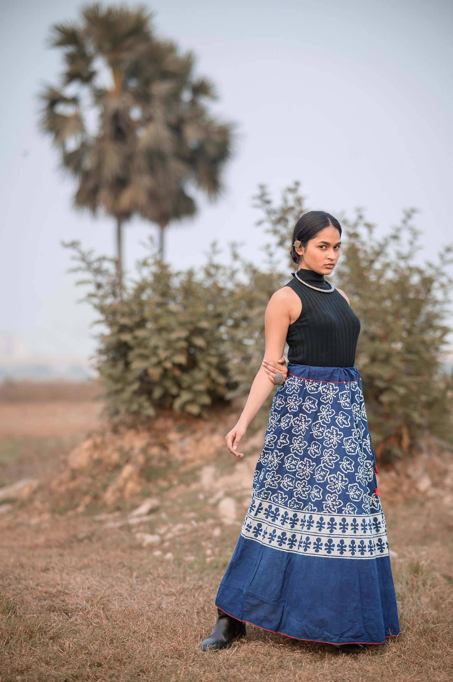 Printed Dabu indigo Dskirt - Noor - Jaal