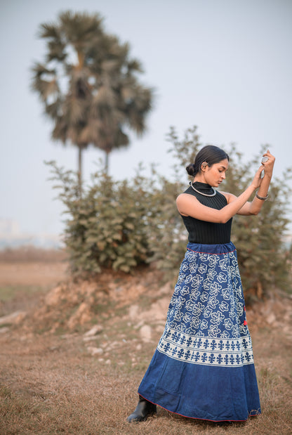 Printed Dabu indigo Dskirt - Noor - Jaal