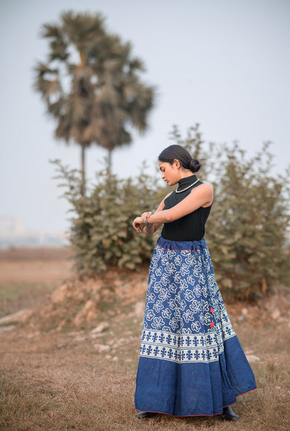 Printed Dabu indigo Dskirt - Noor - Jaal