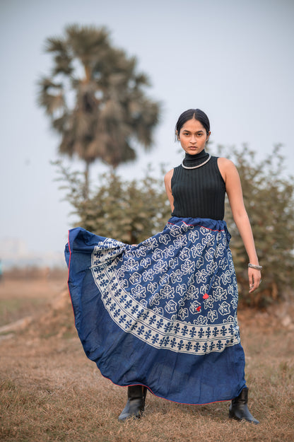 Printed Dabu indigo Dskirt - Noor - Jaal